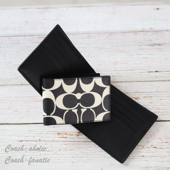 NWT Coach CP219 MEN's 3 In 1 Wallet In Signature Canvas & Leather Black/Chalk - Picture 5 of 9